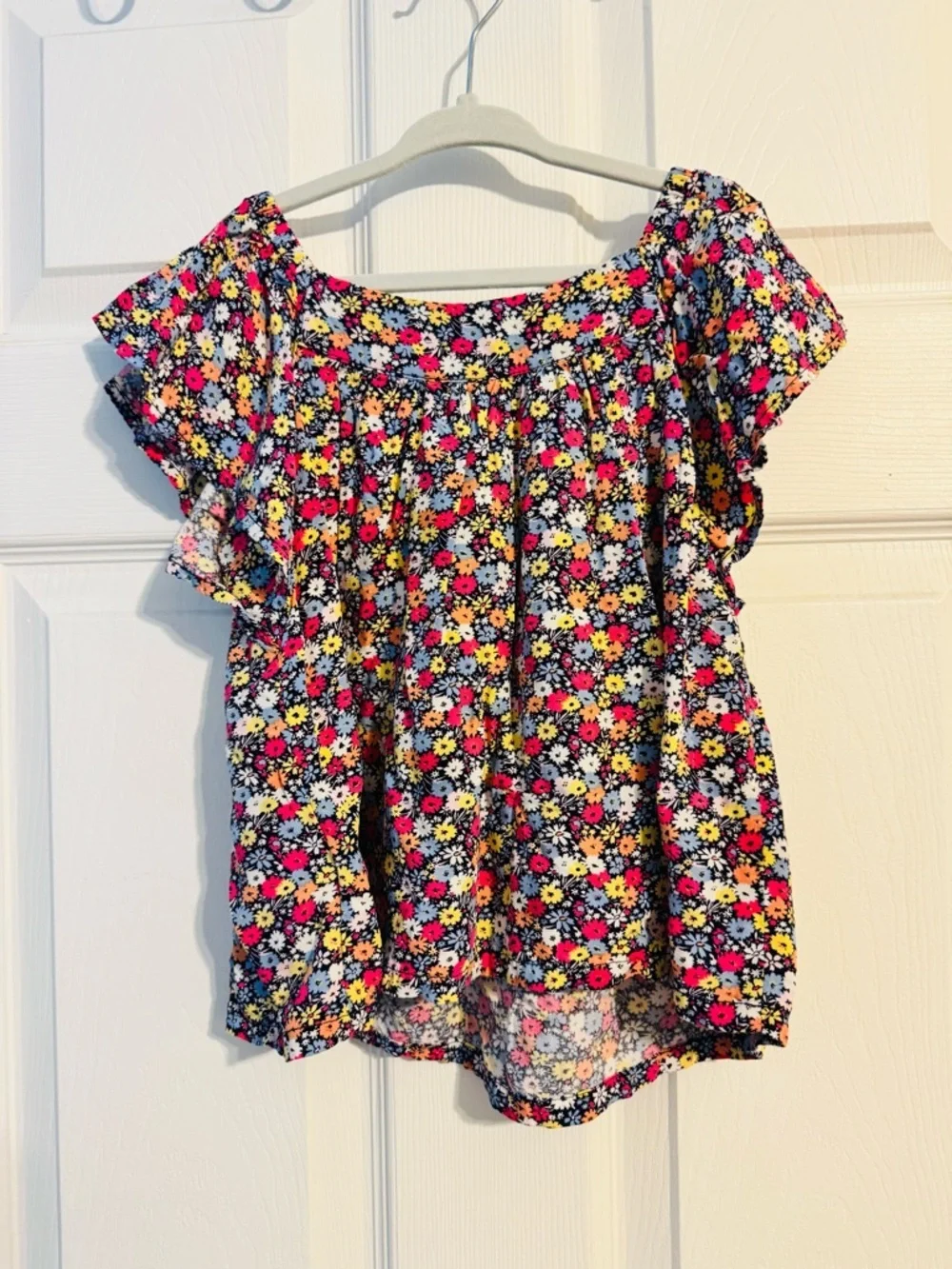 GAP Navy Floral Square-Neck Top with Pink & Yellow Flowers